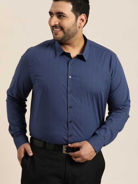 

Sztori Plus Size Men Navy Blue Black Regular Fit Checked Formal Shirt
