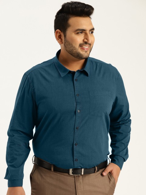 

Sztori Plus Size Men Teal Blue Regular Fit Solid Formal Shirt