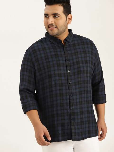 

Sztori Plus Size Men Black Navy Blue Regular Fit Checked Casual Shirt