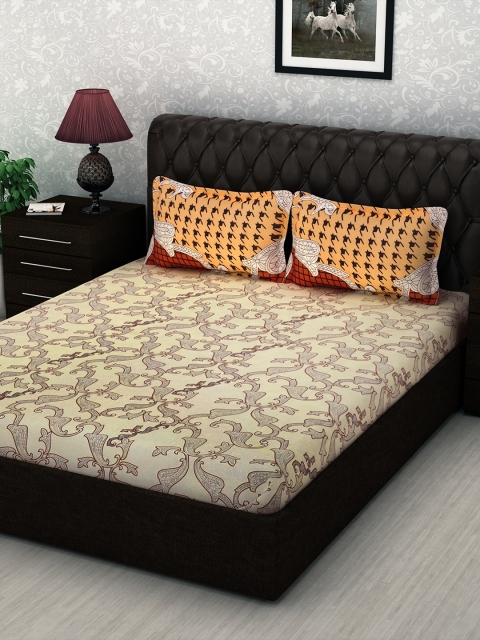 

Story@home Cream-Coloured Floral 186TC Cotton 1 Double Bedsheet with 2 Pillow Covers