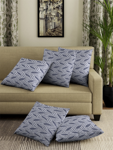 

NEUDIS Blue Set of 5 Self Design Square Cushion Covers