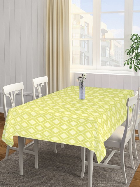 

NEUDIS Green Geometric Print Rectangular Cotton Table Cover for 6 Seater