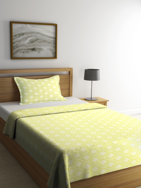 

NEUDIS Green & Off-White Geometric Cotton Single Bed Cover with 1 Pillow Cover