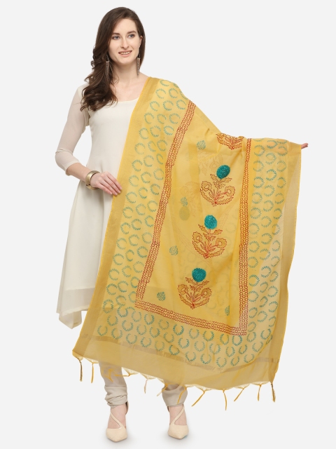 

Satrani Yellow Printed Dupatta
