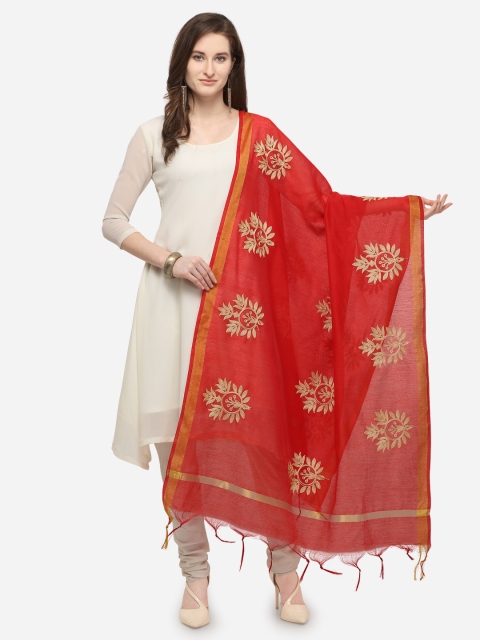 

Satrani Red Embroidered Dupatta