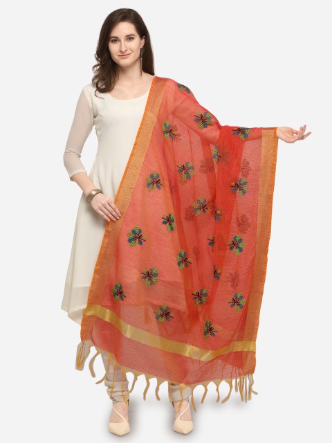 

Satrani Orange Embroidered Dupatta