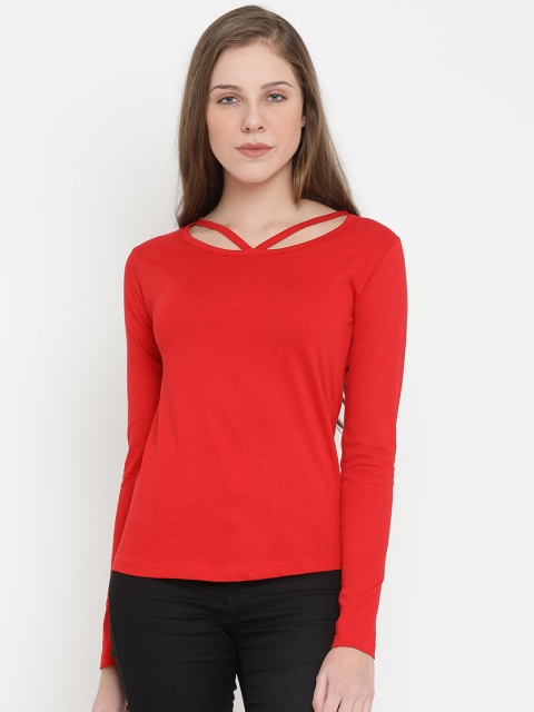 

The Dry State Women Red Solid Round Neck T-shirt