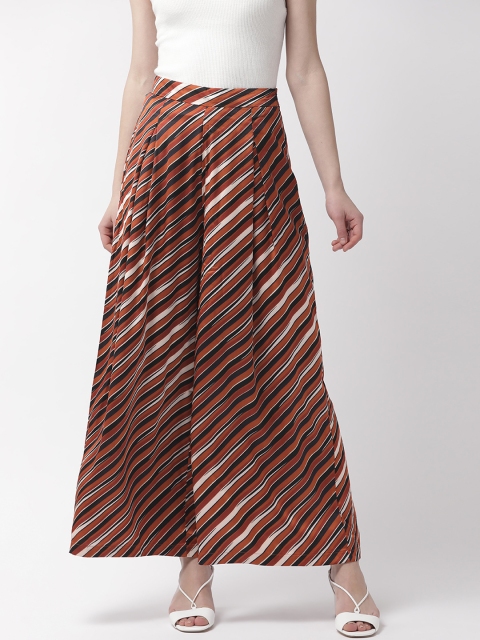 

Madame Women Rust Orange & Black Regular Fit Striped Parallel Trousers