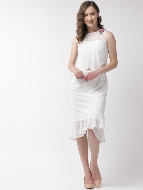 

Madame Women White Solid Net A-Line Dress