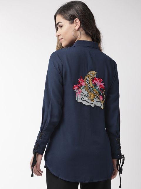 

Madame Women Navy Blue Regular Fit Solid Casual Shirt