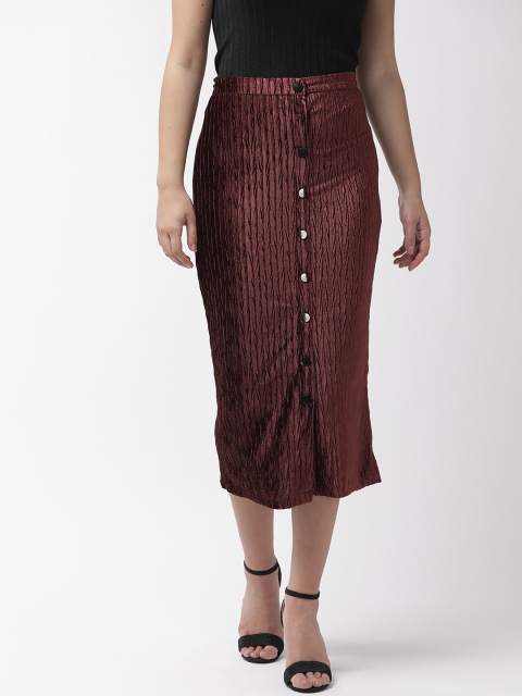 

Madame Women Burgundy Solid Velvet Finish Straight Skirt
