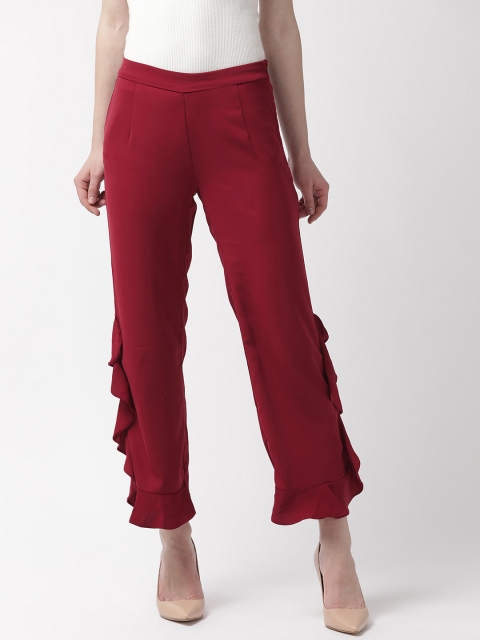 

Madame Women Maroon Regular Fit Solid Regular Trousers