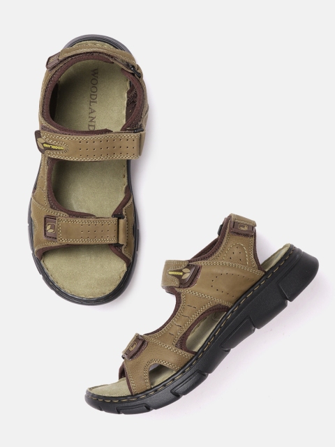 

Woodland Men Olive Brown Solid Nubuck Comfort Sandals