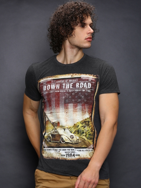 

INDICODE Charcoal Grey Graphic Print T-shirt