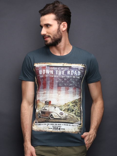 

INDICODE Blue Printed T-shirt