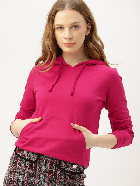 

DressBerry Women Pink Solid Hooded Sweatshirt