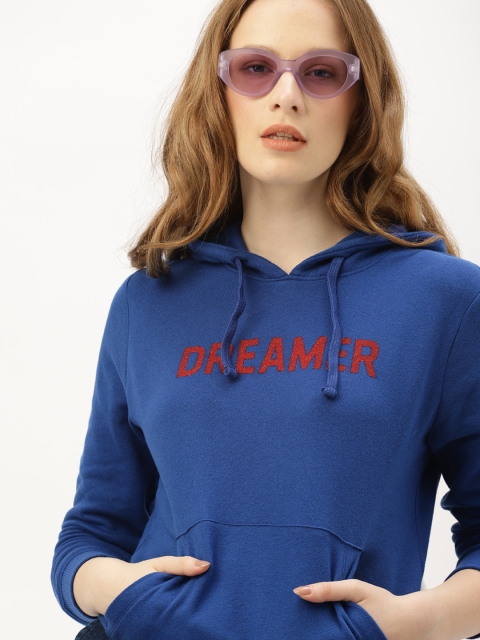 

DressBerry Women Blue Embroidered Hooded Sweatshirt