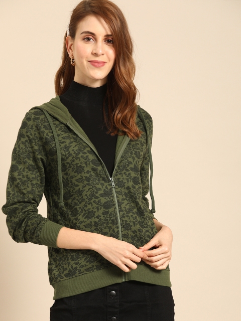 

DressBerry Women Green Printed Hooded Sweatshirt
