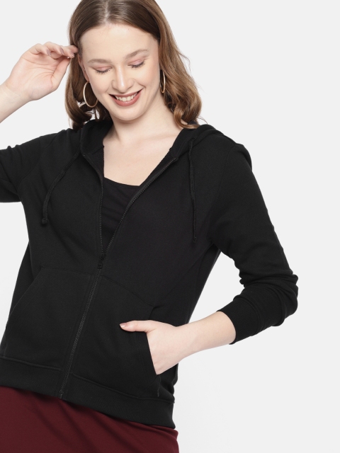 

DressBerry Women Black Solid Hooded Sweatshirt
