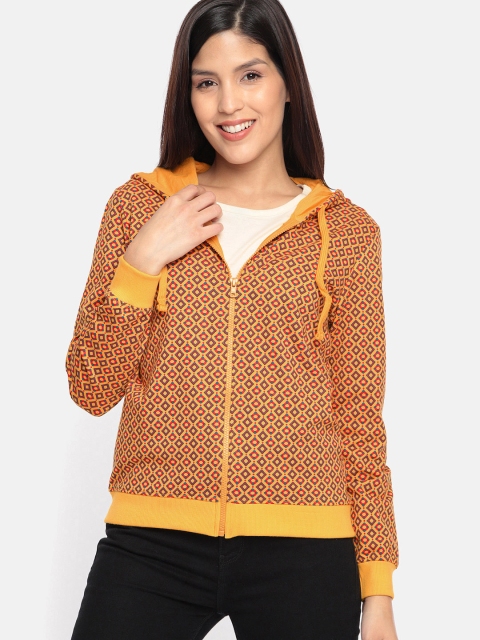 

DressBerry Women Mustard Printed Hooded Sweatshirt