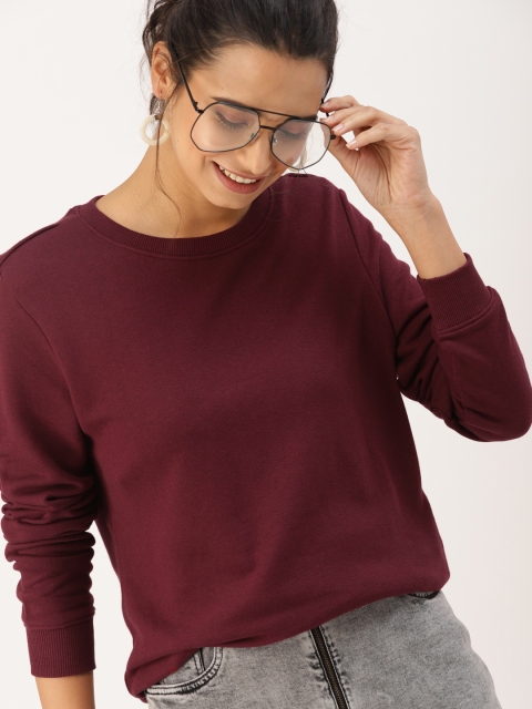 

DressBerry Women Maroon Solid Round Neck Sweatshirt