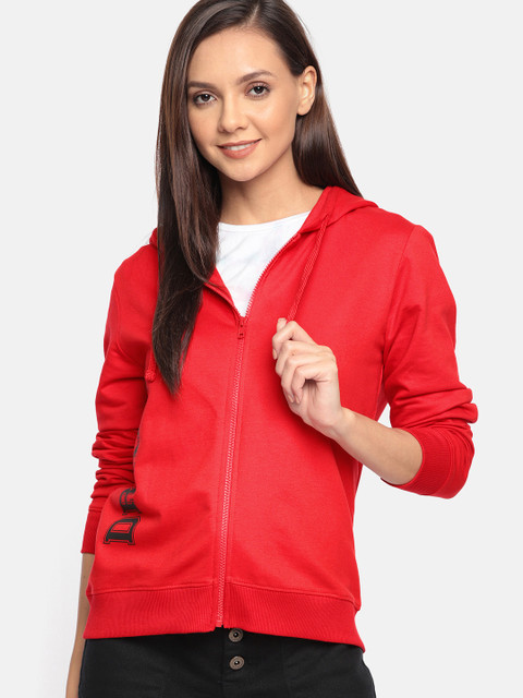 

DressBerry Women Red Solid Hooded Sweatshirt