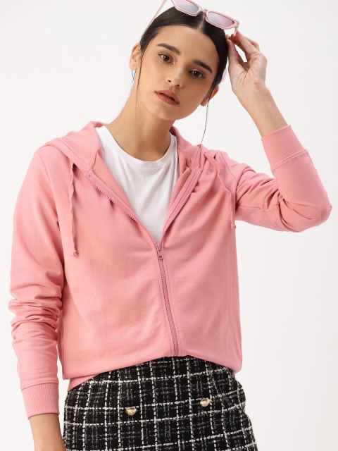

DressBerry Women Pink Solid Hooded Sweatshirt