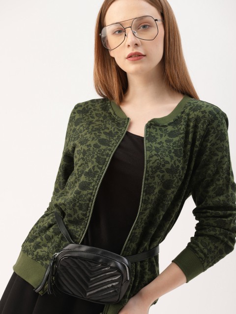 

DressBerry Women Olive Green & Black Printed Sweatshirt