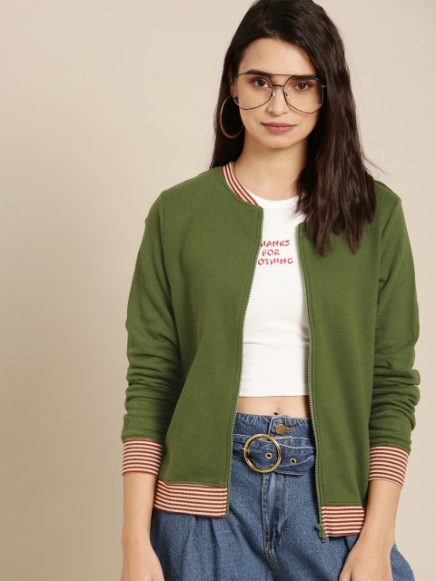 

DressBerry Women Olive Green Solid Sweatshirt