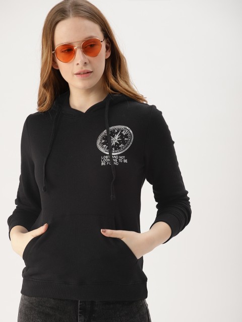 

DressBerry Women Black Printed Hooded Sweatshirt
