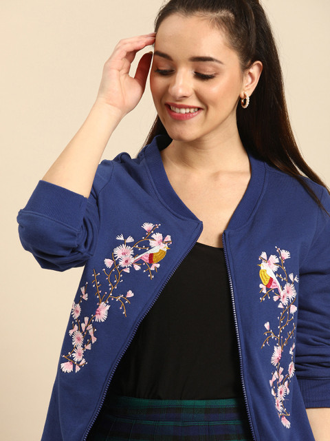 

DressBerry Women Blue & Pink Embroidered Sweatshirt