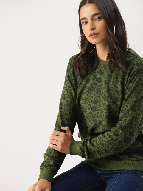 

DressBerry Women Olive Green Printed Sweatshirt