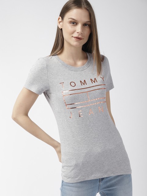 

Tommy Hilfiger Women Grey Melange Printed Round Neck T-shirt