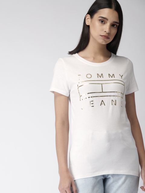

Tommy Hilfiger Women White Printed Round Neck Pure Cotton T-shirt