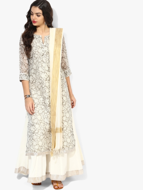 

Sangria Women Grey & White Printed Kurta with Palazzos & Dupatta