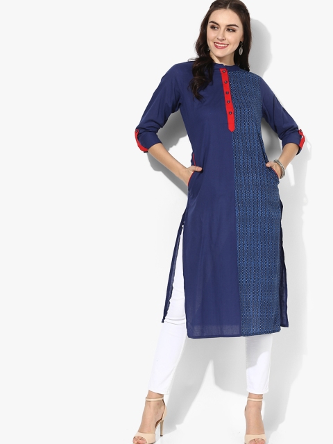 

Sangria Women Navy Blue Printed Straight Kurta