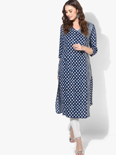

Sangria Women Blue & White Printed Straight Kurta