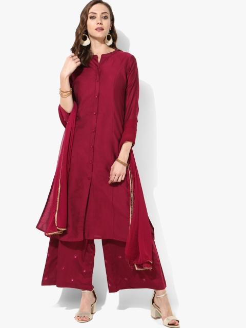 

Sangria Women Burgundy Solid Kurta With Palazzos & Dupatta