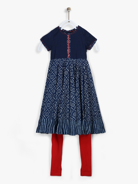 

Sangria Girls Navy & Red Printed Kurta with Churidar, Navy blue