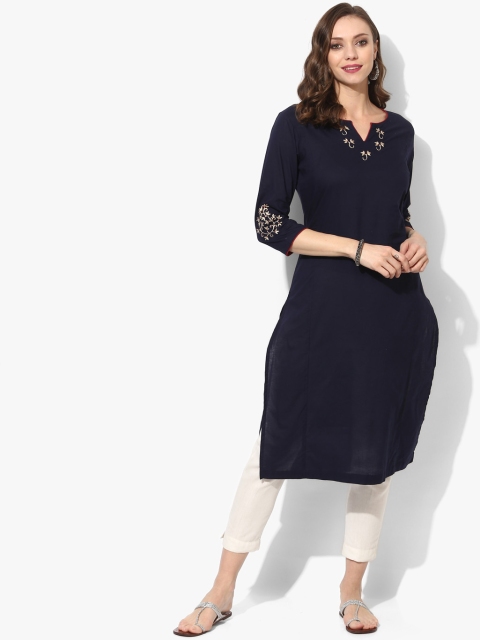 

Sangria Women Navy Blue Solid A-Line Kurta