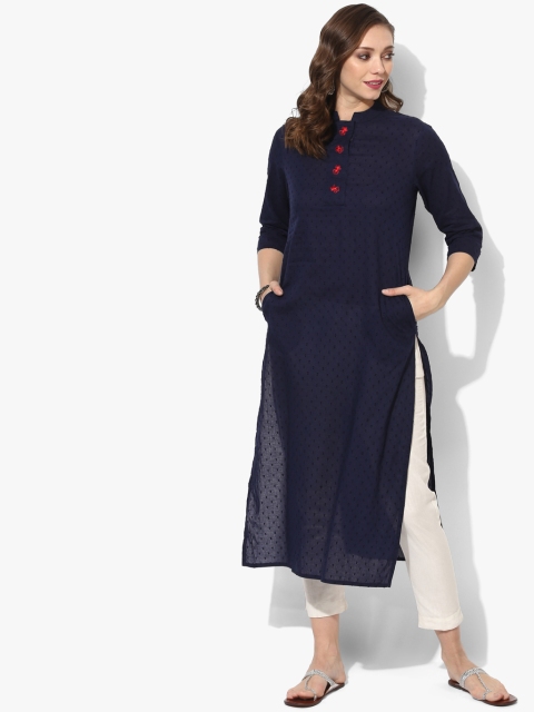 

Sangria Women Navy Blue Woven Design Straight Kurta