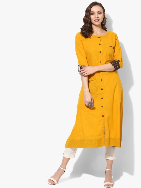 

Sangria Women Mustard Yellow Solid A-Line Kurta