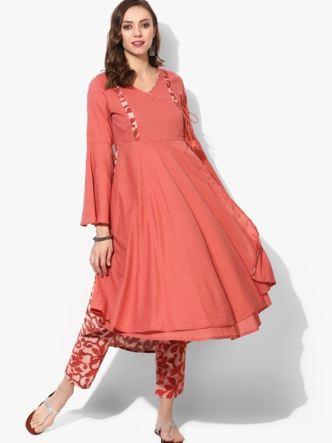 

Sangria Women Peach-Coloured Solid Kurta with Trousers