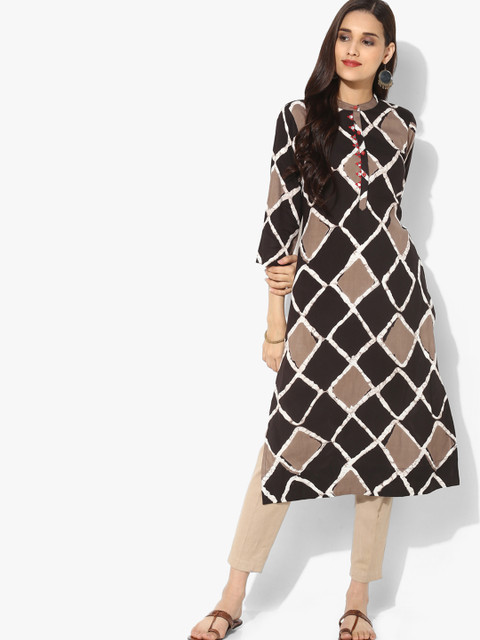 

Sangria Women Black & Taupe Printed Straight Kurta