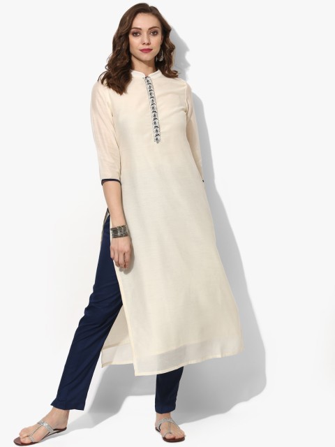 

Sangria Women Cream-Coloured Solid Straight Kurta