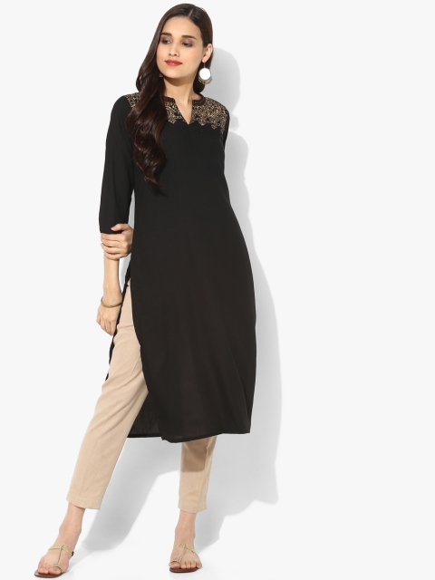 

Sangria Women Black & Black Block Printed Straight Kurta