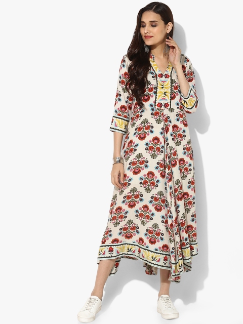 

Sangria Women Off-White & Red Printed Fit And Flare Dress