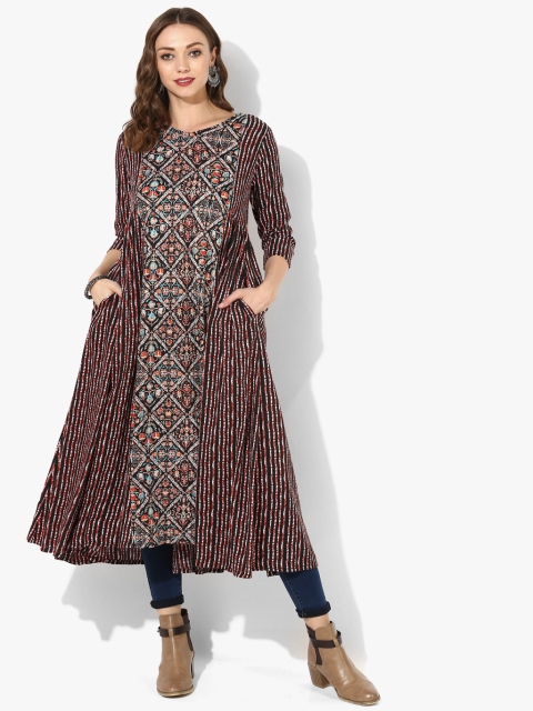 

Sangria Women Black & Orange Printed Anarkali Kurta