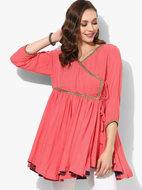 

Sangria Women Pink Solid A-Line Angrakha Kurti