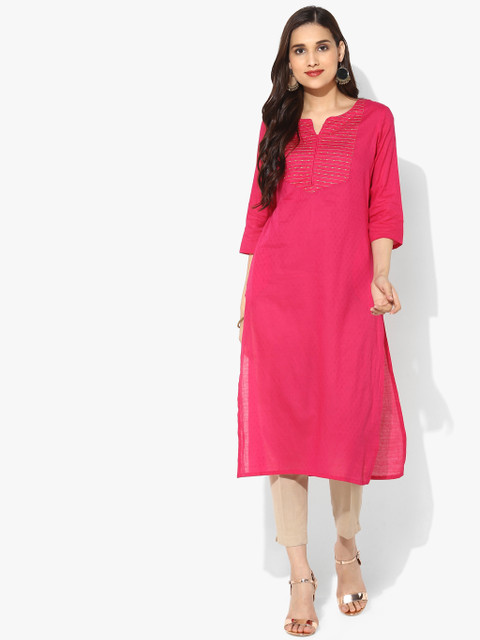 

Sangria Women Fuchsia Yoke Design Straight Kurta